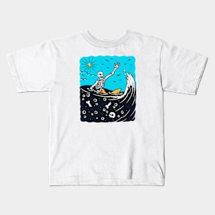 Surfing Skeleton Lost at Sea Kids T-Shirt